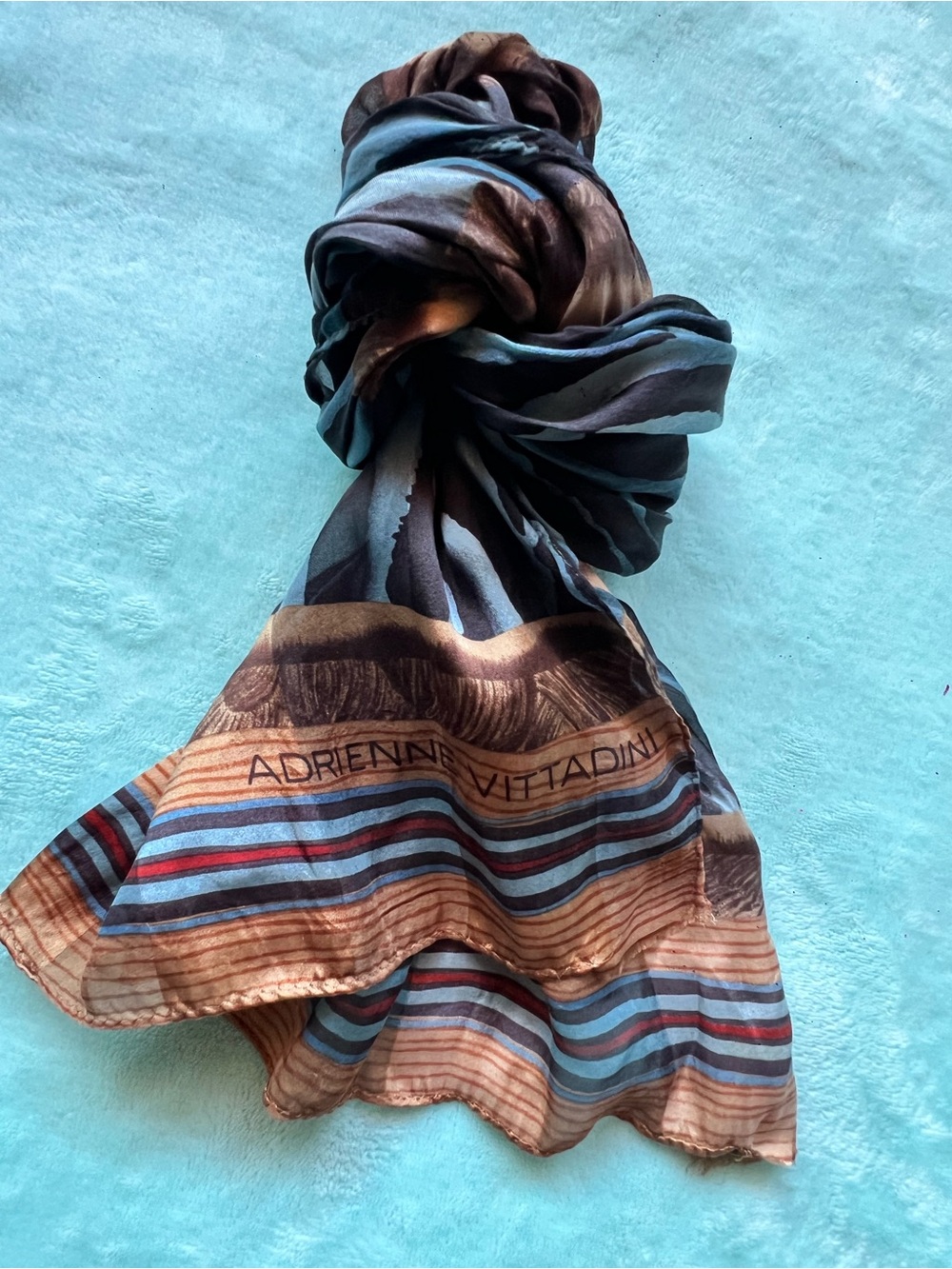 Vintage Adrienne Vittadini Striped Brown and Blue Decorative Textile